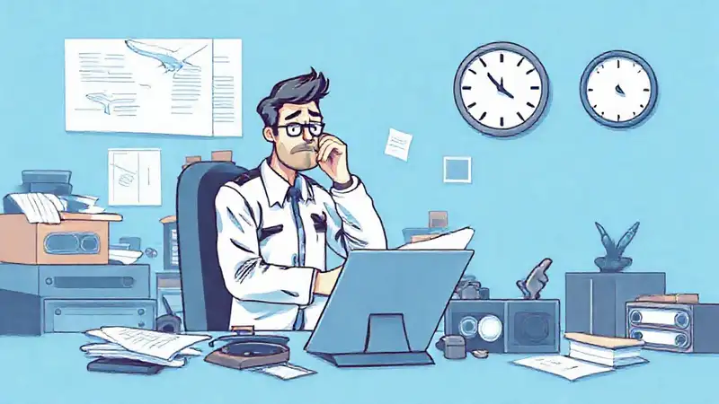 Ingeniero estresado en oficina desordenada moderna