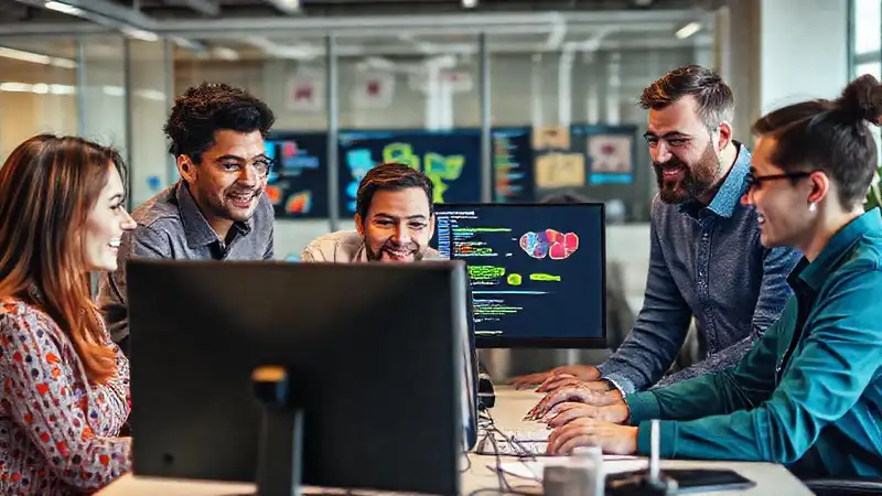 Equipo diverso trabajando en colaboración y comunicación