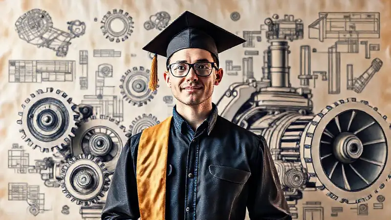 Ingeniero con maquinaria y motores futuristas
