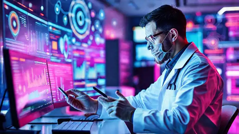 Investigador analiza tecnología en espacio futurista