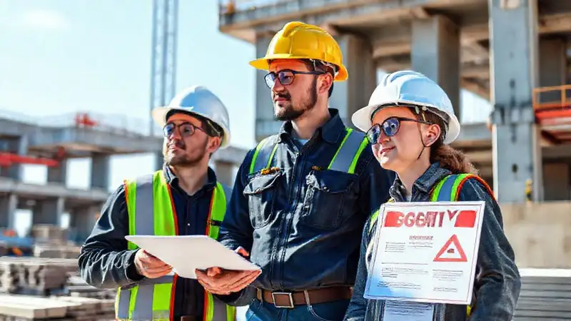 Trabajadores revisan materiales en obra