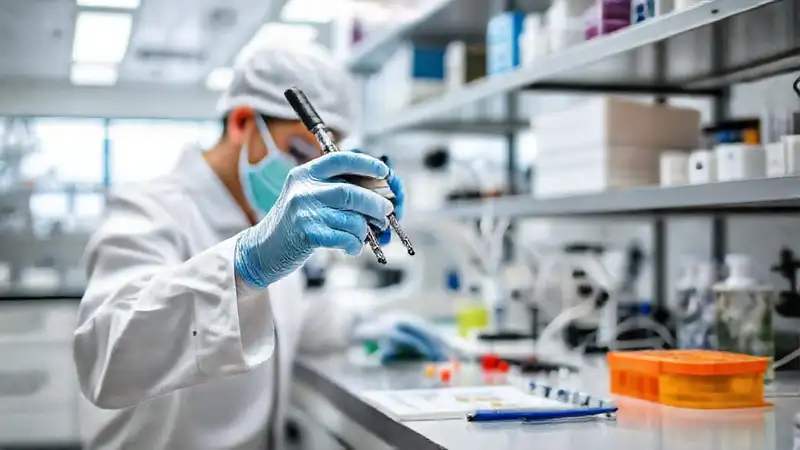 Técnico de laboratorio con instrumentos precisos