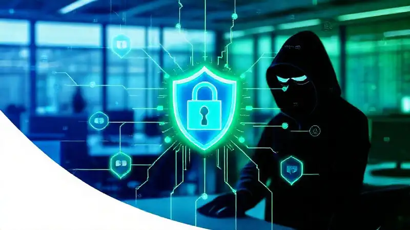 Seguridad digital con símbolos y tecnología futurista