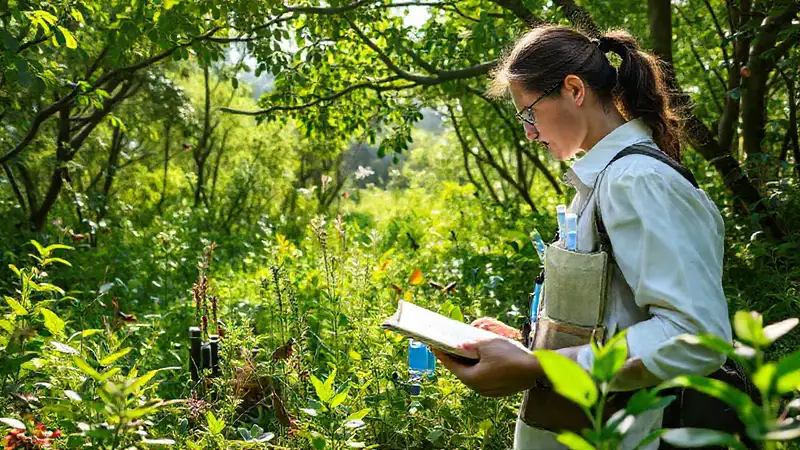 Investigador realiza muestreos en paisaje natural