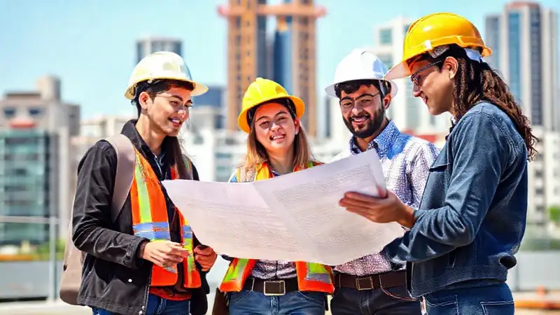 Estudiantes de ingeniería trabajando en construcción urbana