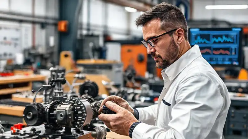 Ingeniero organiza piezas en taller moderno