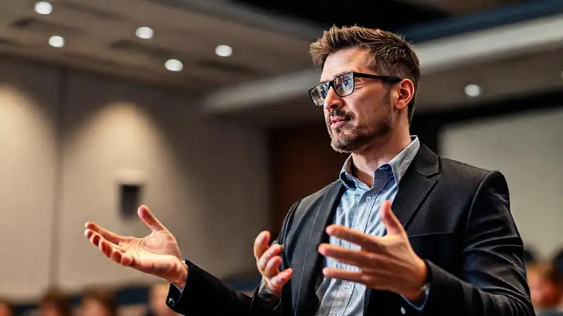 Ingeniero presenta con confianza y estilo moderno