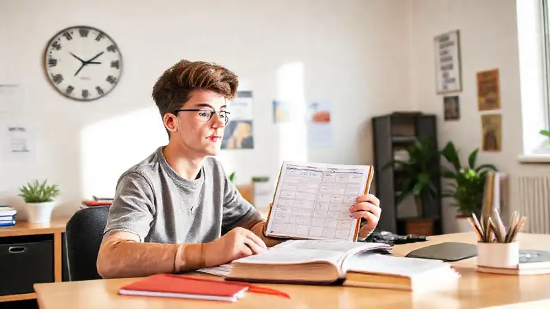 Estudiante organizado y concentrado en estudio