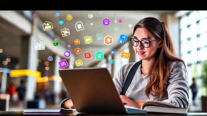 Estudiante con tecnología en campus universitario