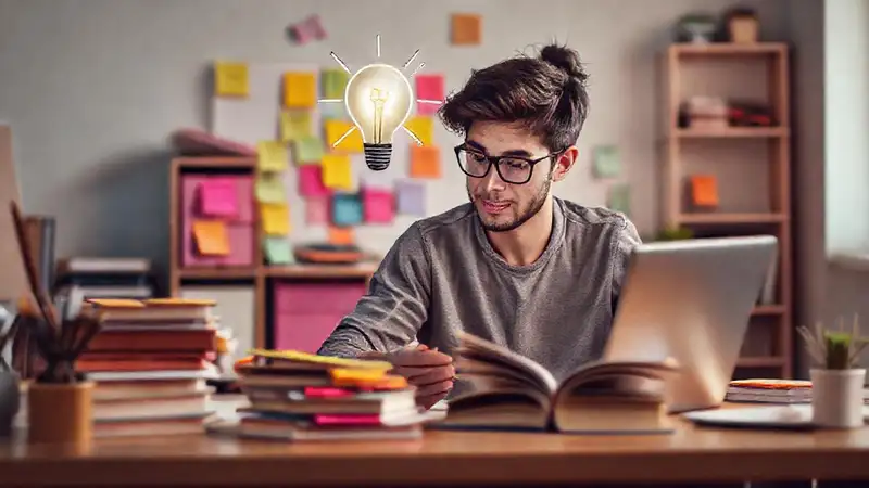 Estudiante investigando en un ambiente motivador