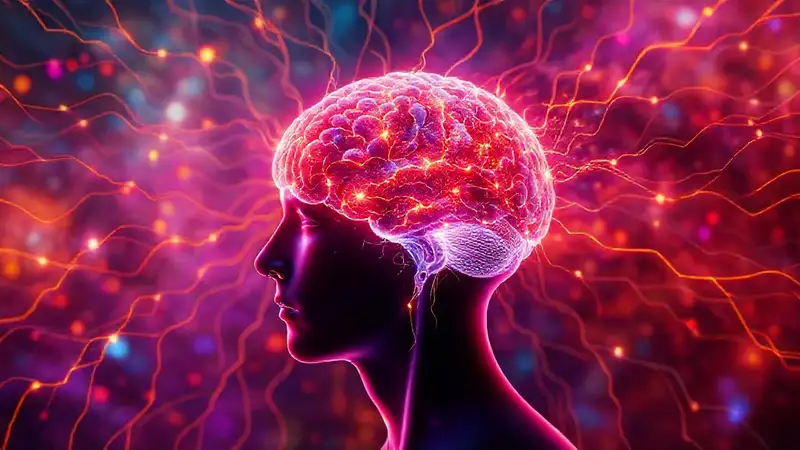 Persona enfocada con cerebro brillante y enérgico