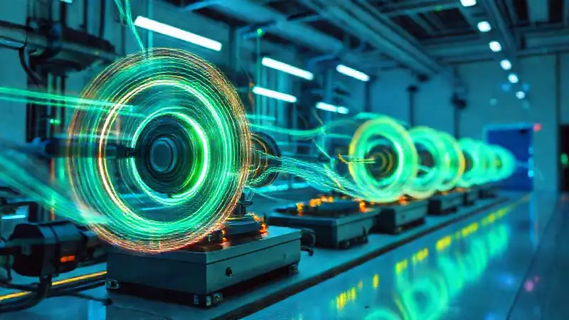 Líneas de flujo magnético en laboratorio futurista