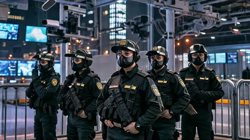 Personal de seguridad con vigilancia moderna y protección