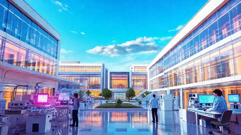 Campus universitario moderno con tecnología avanzada