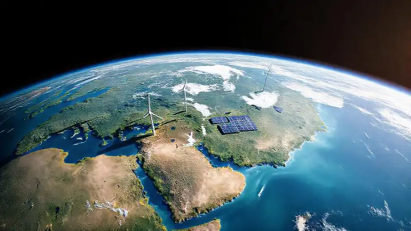 Tierra con energías renovables y futuro sostenible