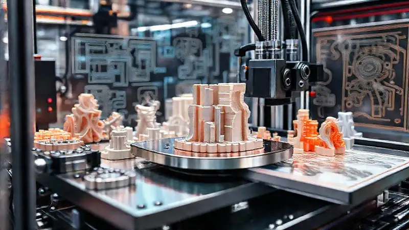 Impresoras 3D y maquinaria moderna futurista