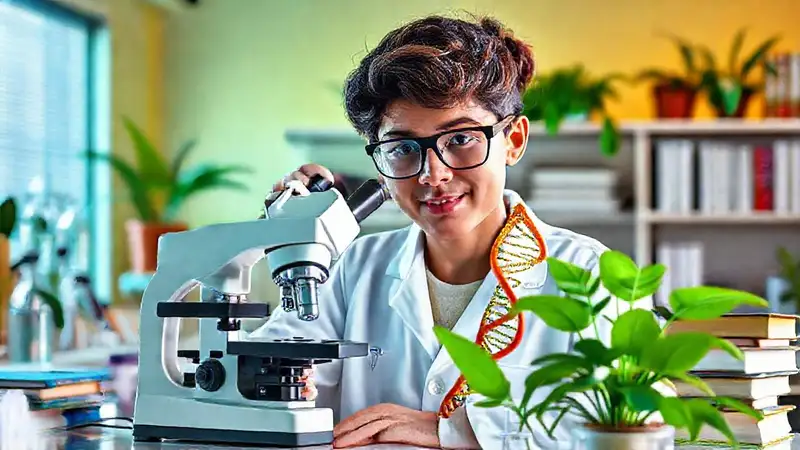Estudiante de biología en laboratorio moderno
