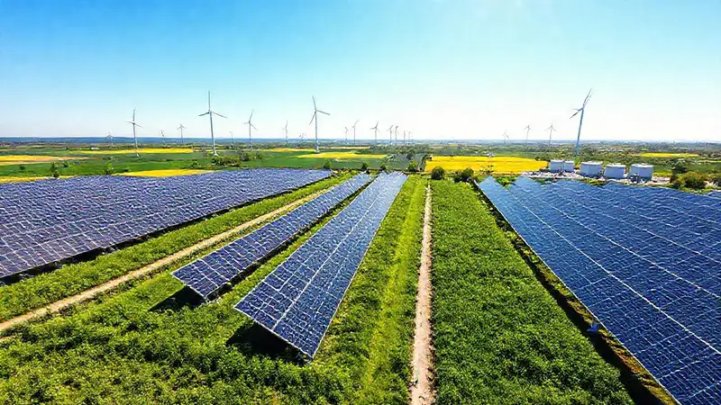 Energía limpia con paneles solares y turbinas