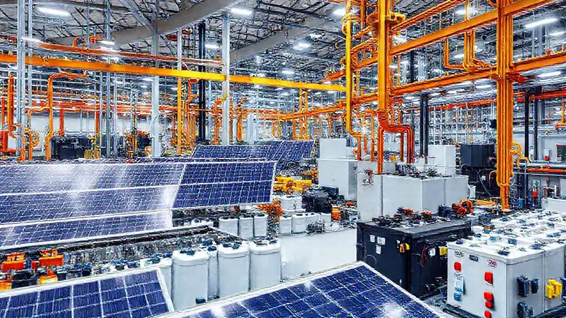 Fábrica moderna con energía limpia y futurista