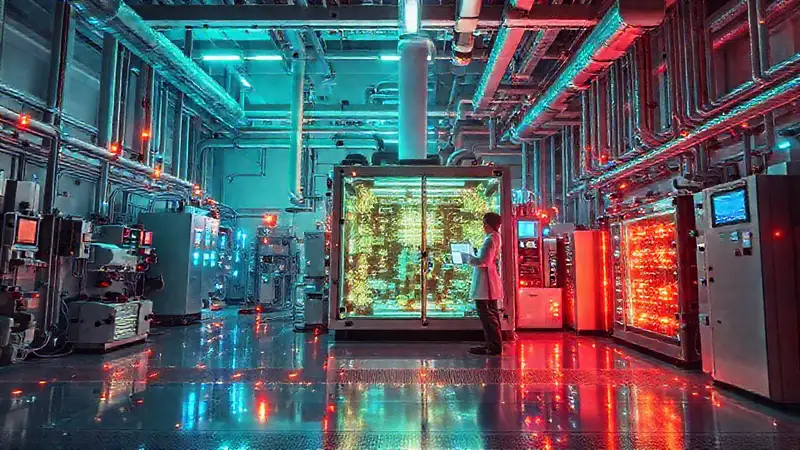 Planta futurista de energía brillante y moderna