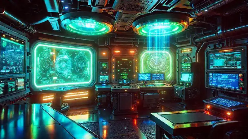 Sala de control futurista con tecnología avanzada