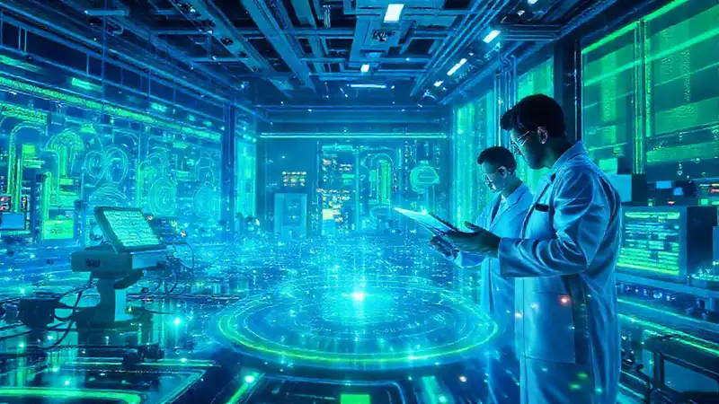 Laboratorio futurista con energía y tecnología avanzada