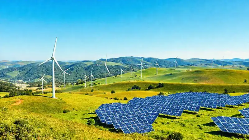 Energía sostenible en paisaje natural y moderno