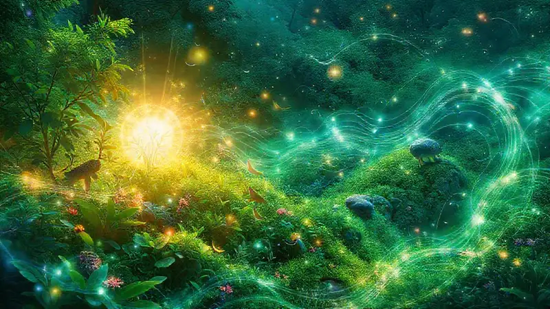 Paisaje natural vibrante con energías y luz