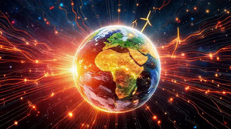 Energía, clima y tecnología en estilo futurista