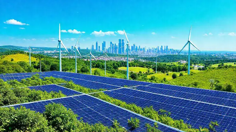 Energía renovable en ciudad futurista vibrante