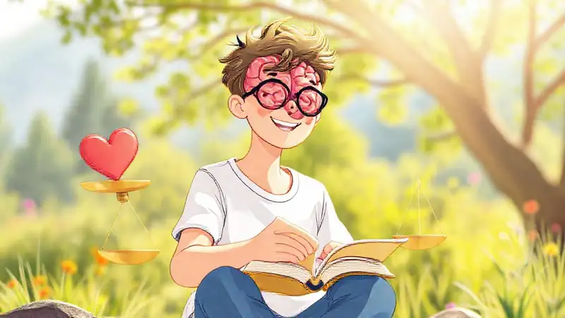 Estudiante feliz, equilibrio entre corazón y mente
