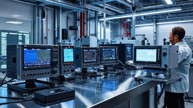Instrumentos digitales precisos en laboratorio futurista