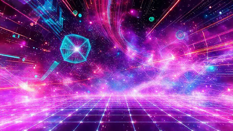 Espacio cuántico futurista con energías vibrantes