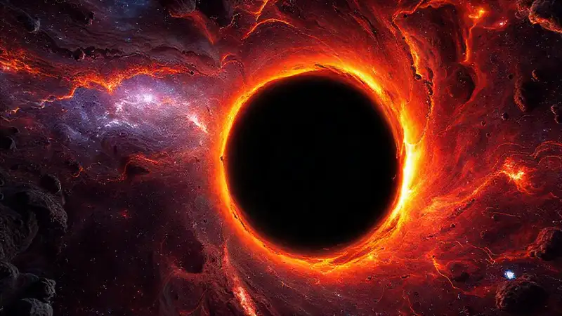 Agujero negro brillante en universo surrealista