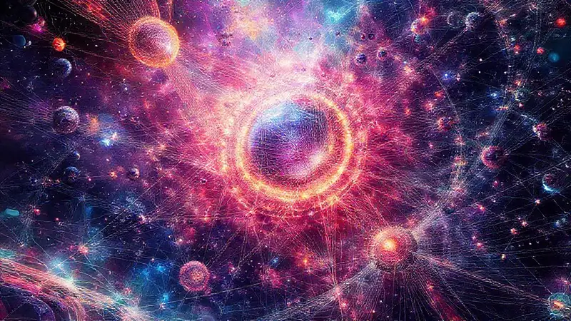 Representación futurista de estructuras cósmicas vibrantes