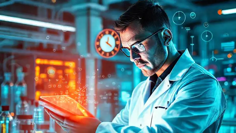 Ingeniero analiza herramientas digitales futuristas