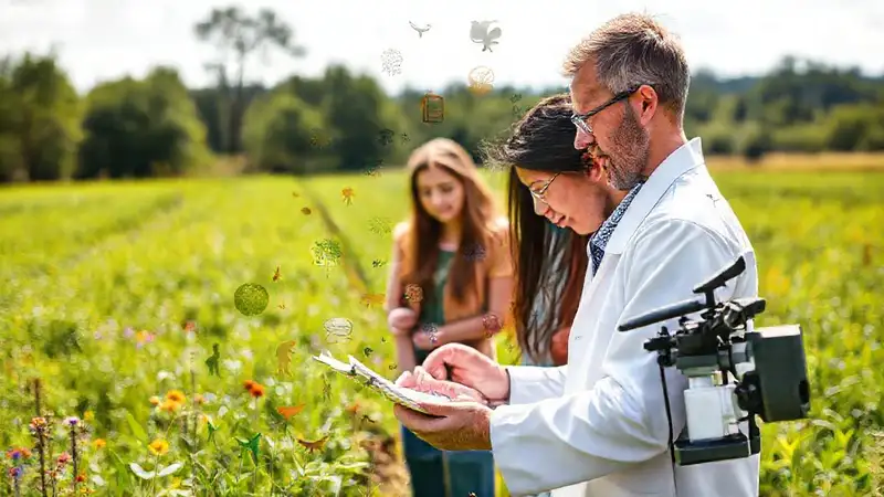 Científicos colegas analizan datos en naturaleza