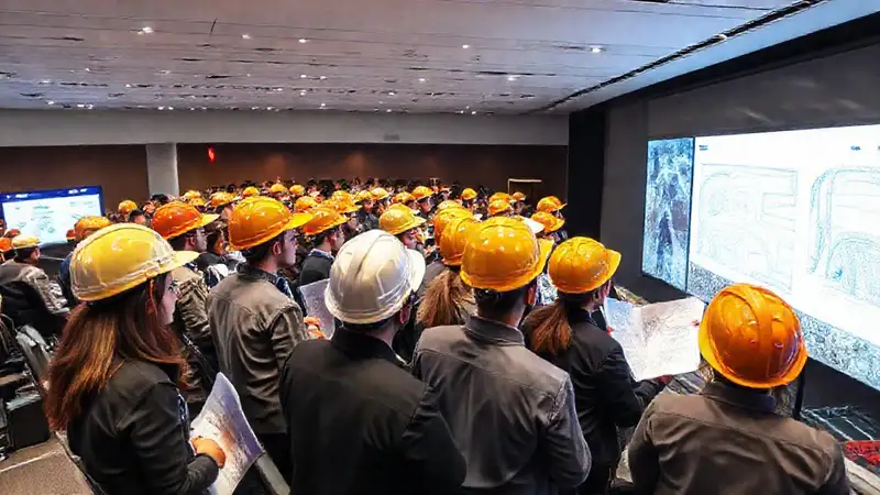 Conferencia de ingeniería con estudiantes y planos
