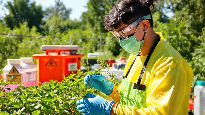 Investigador de campo con equipo de protección