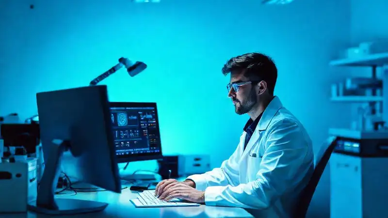 Ingeniero biomédico en laboratorio moderno y calmado
