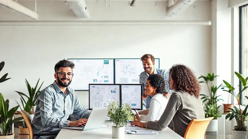 Oficina moderna y colaborativa con ambiente tranquilo