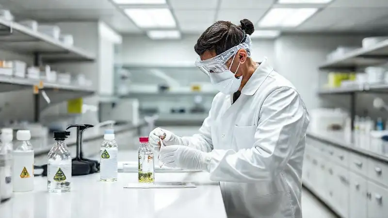 Técnico de laboratorio manipula muestras en seguridad