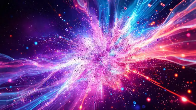 Colisión de partículas futurista con energía vibrante