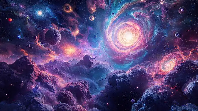 Paisaje cósmico multicolor y dinámico
