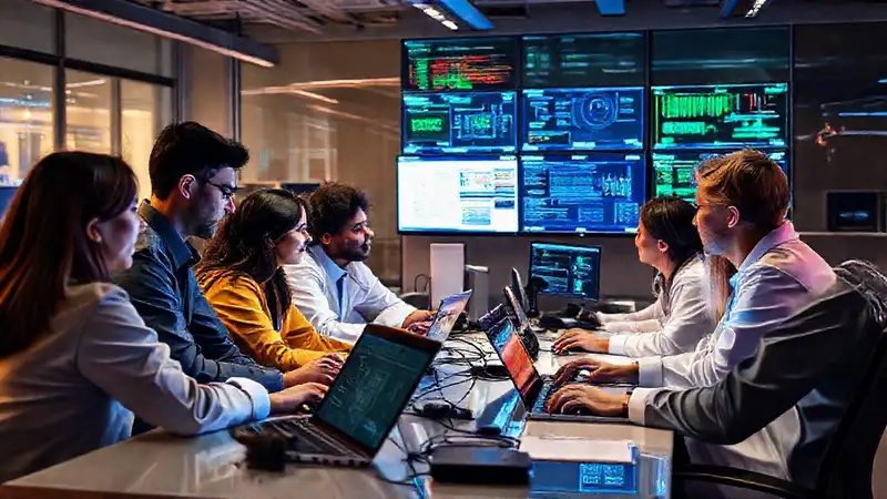 Investigadores colaborando en un laboratorio digital