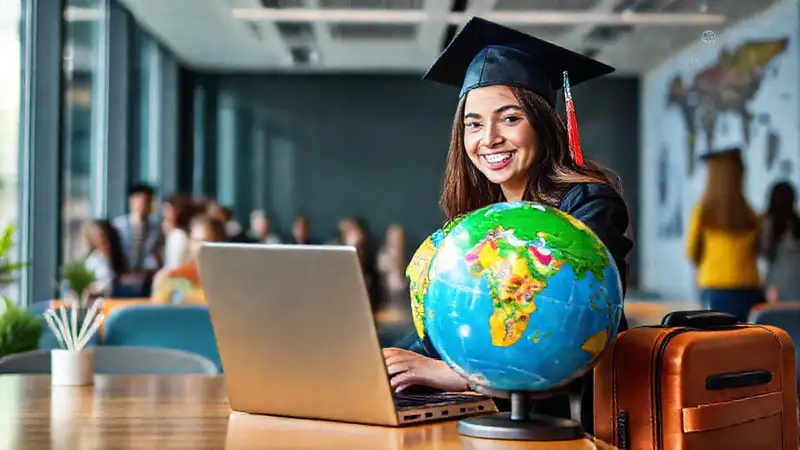 Estudiante internacional en un ambiente moderno y global