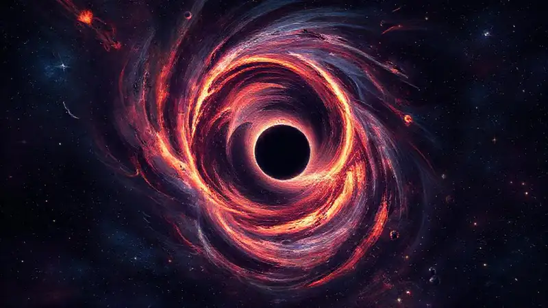 Ilustración de agujero negro con disco brillante