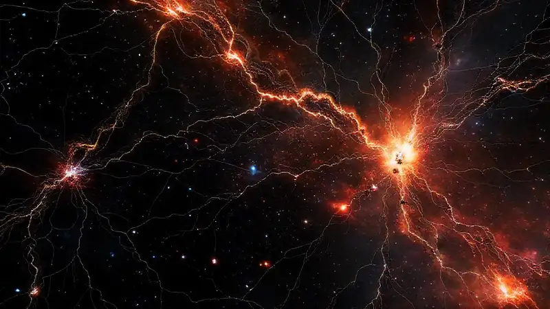 Red de filamentos cósmicos con materia oscura