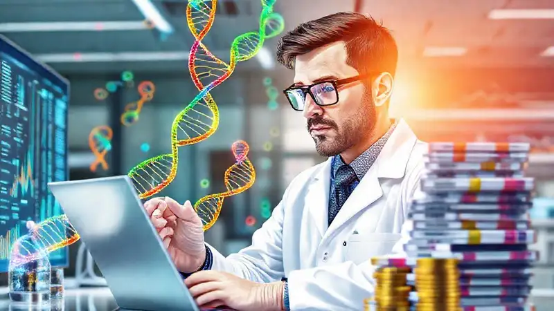 Científico analiza datos en laboratorio moderno