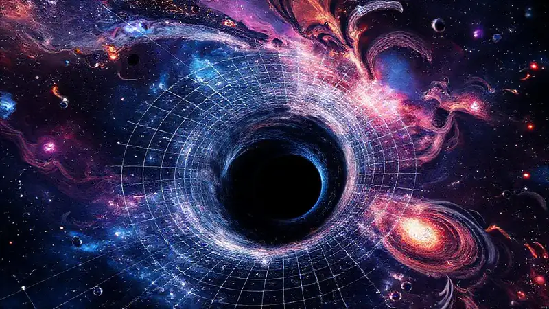 Ilustración de espacio-tiempo y galaxias futuristas
